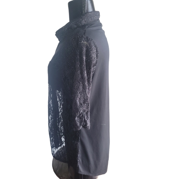 Champagne Black Lace Cropped Sleeve Top Size M - Picture 5 of 7